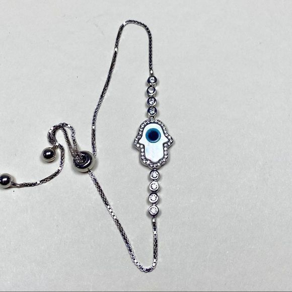 HAMSA 🪬 EVIL EYE 🧿 STERLING PLATED SLIDE CHAIN BRACELETS CZS FIRE OPAL CZS NWT - Picture 4 of 9